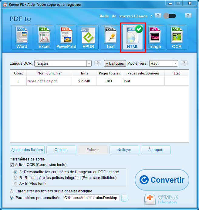 convertir PDF en HTML avec Renee PDF Aide