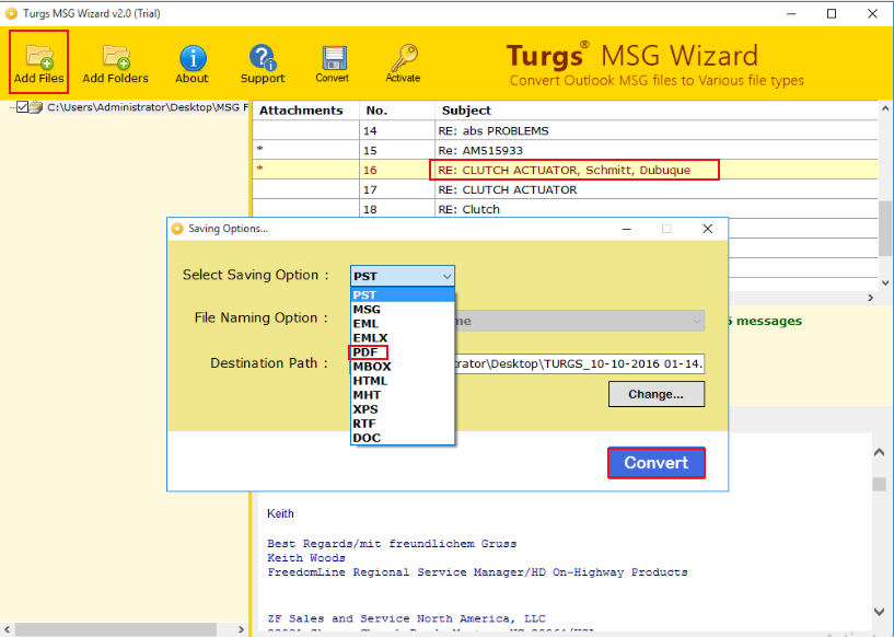 Convertir des fichiers MSG en PDF avec Turgs