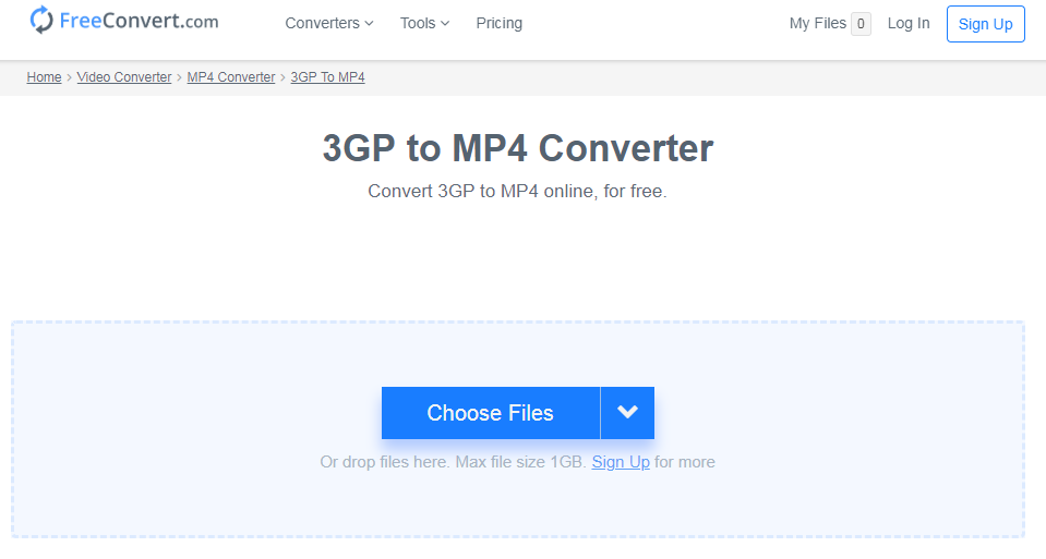convertir 3GP en MP4 sur le site FreeConvert