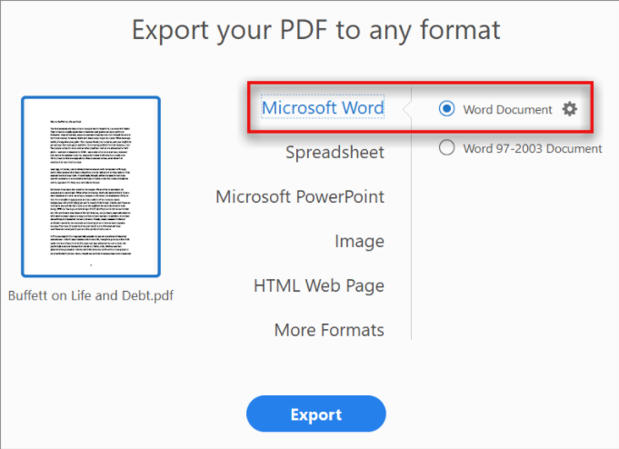 convertir le fichier PDF en Word sur le Mac