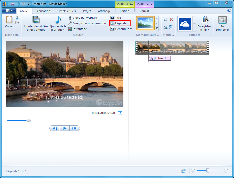ajouter le texte dans Movie Maker