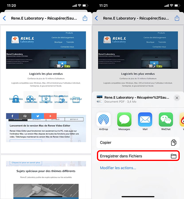 enregistrer la page Web sous PDF sur iPhone