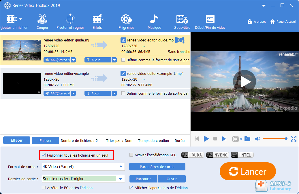 fusionner les vidéos avec Renee Video Editor Pro