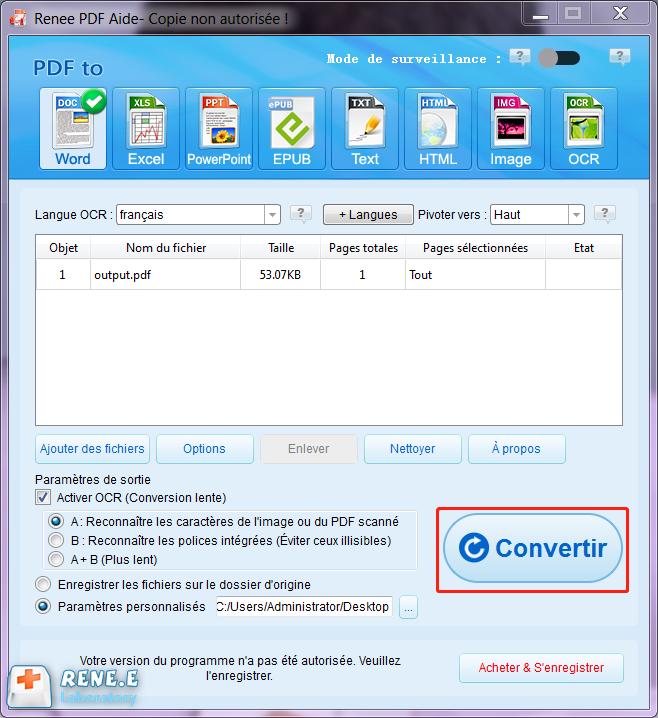 lancer la conversion de PDF en Word