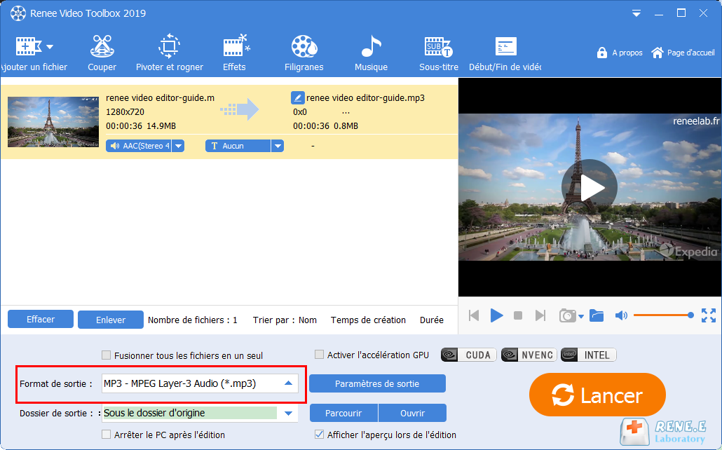 Convertir MKV en MP3 avec Renee Video Editor Pro