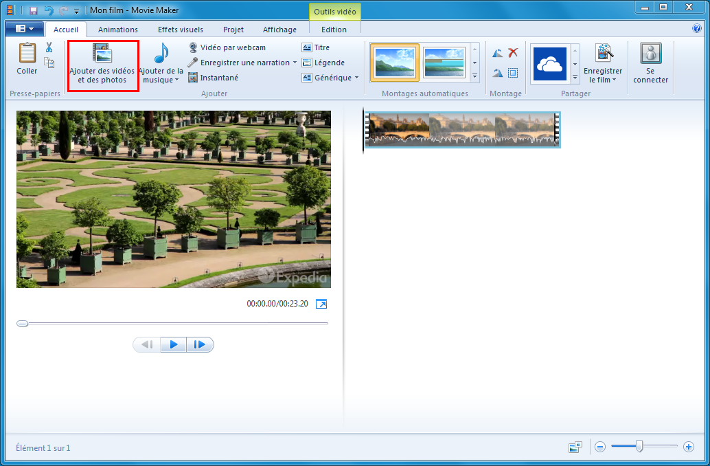 ajouter la vidéo dans Windows Movie Maker