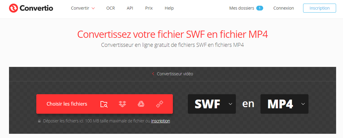 convertir SWF en MP4 sur le site Covnertio