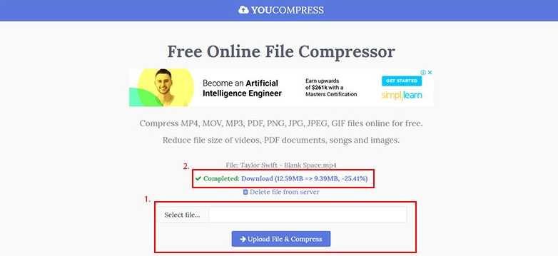 compresser un fichier AVI avec YouCompress