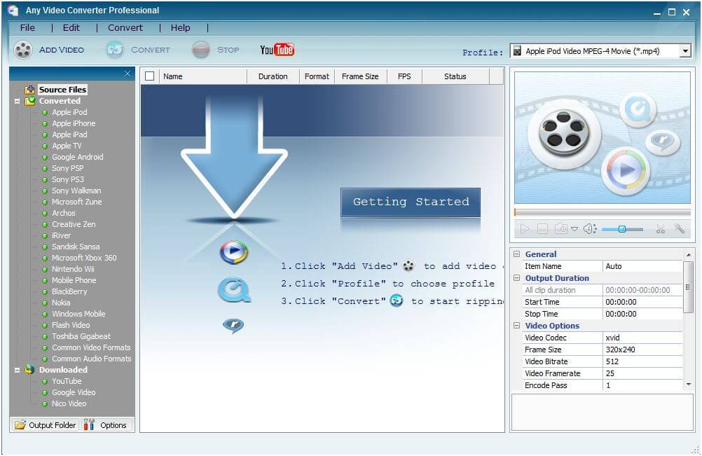 compresser une vidéo MP4 avec Any Video Converter Professional