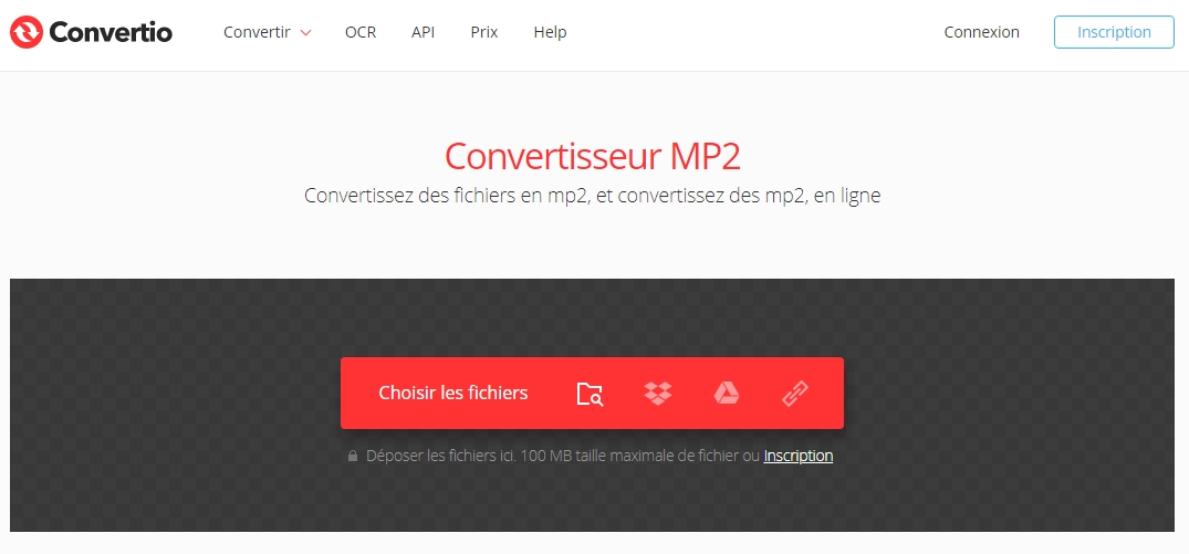 convertir le fichier audio en MP2 avec Convertio