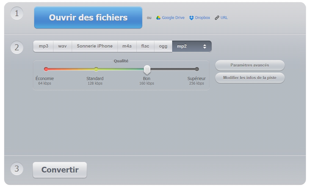 convertir le fichier audio en MP2 avec Online Audio Converter