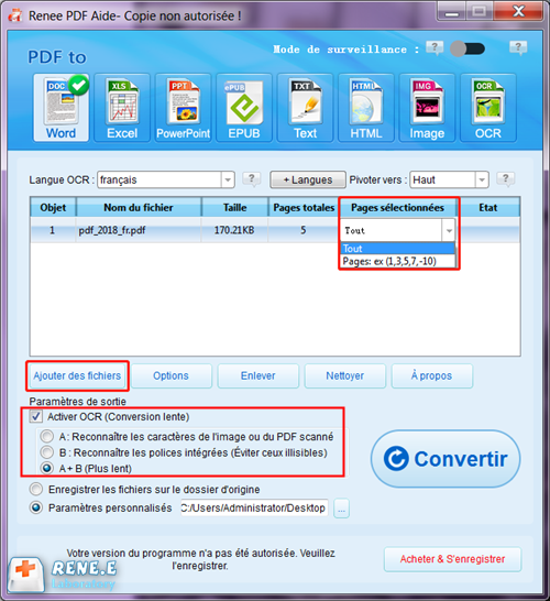 convertir PDF en WORD via Renee PDF Aide