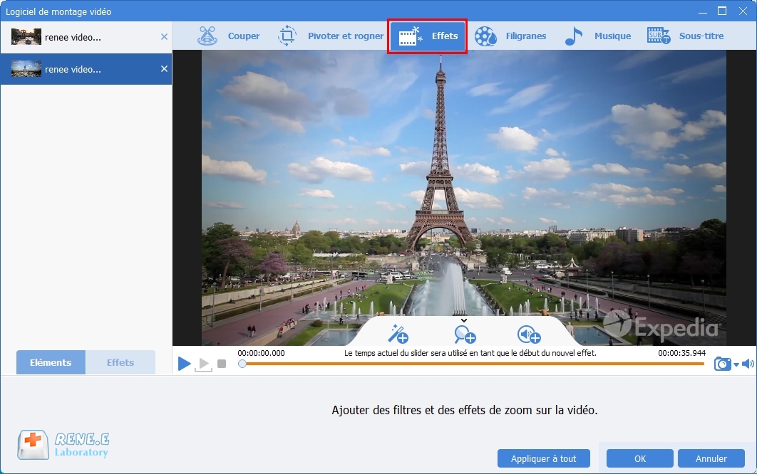 ajouter des effets sur la vidéo