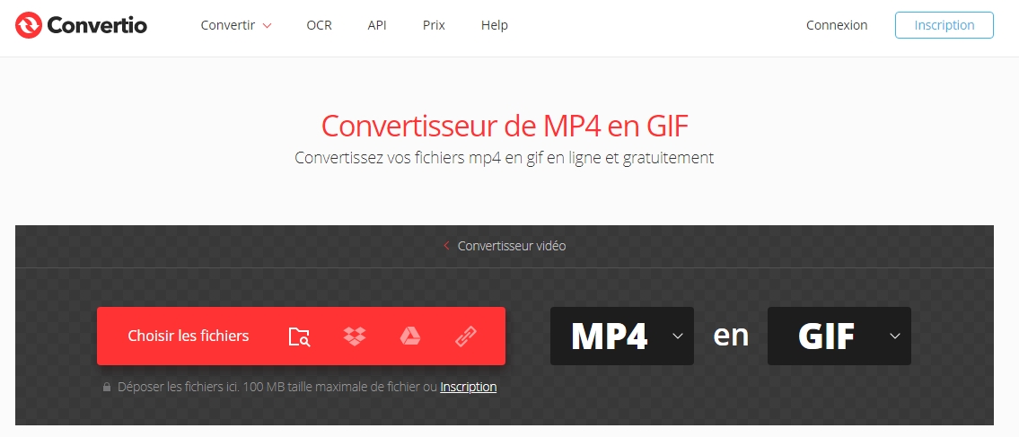 convertir MP4 en GIF sur le site Convertio