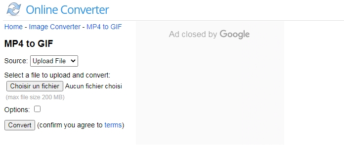 convertir MP4 en GIF sur le site Online Convert