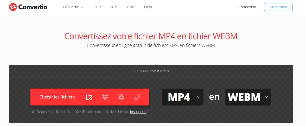 convertir MP4 en WEBM sur le site Convertio