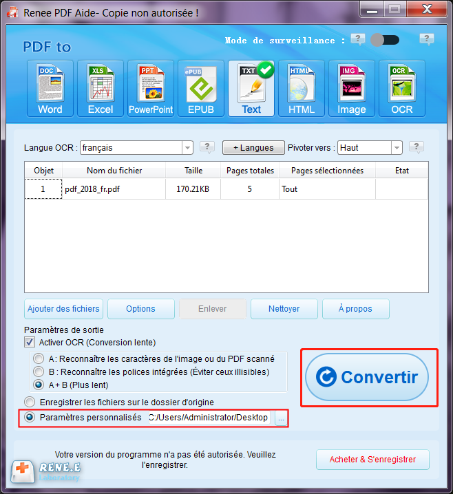 lancer la conversion PDF to TEXT