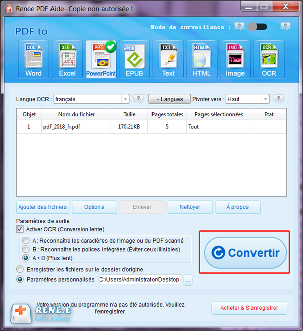 lancer la conversion de PDF en PPT