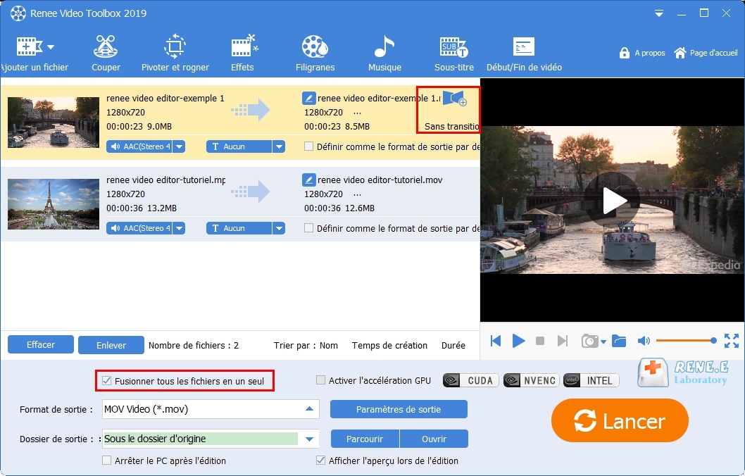 fusionner des fichiers avec Renee Video Editor Pro