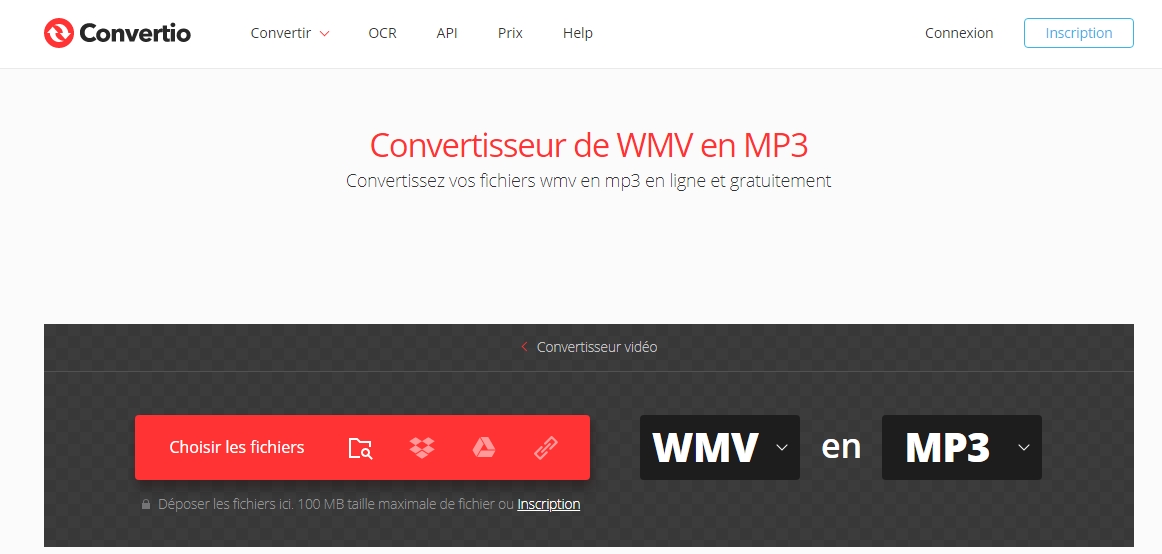 convertir WMV en MP3 sur le site Convertio