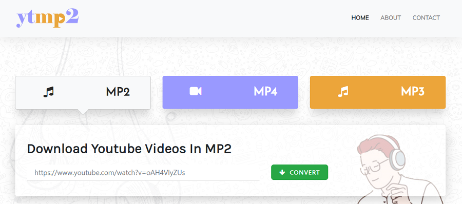 convertir le fichier audio en MP2 sur le site ytmp2