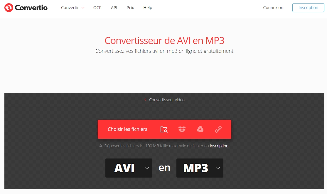 convertir AVI en MP3 sur le site Convertio