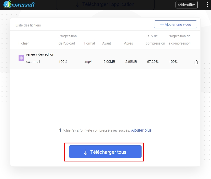 télécharger la vidéo après la compression