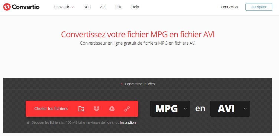 convertir MPG en AVI sur le site convertio