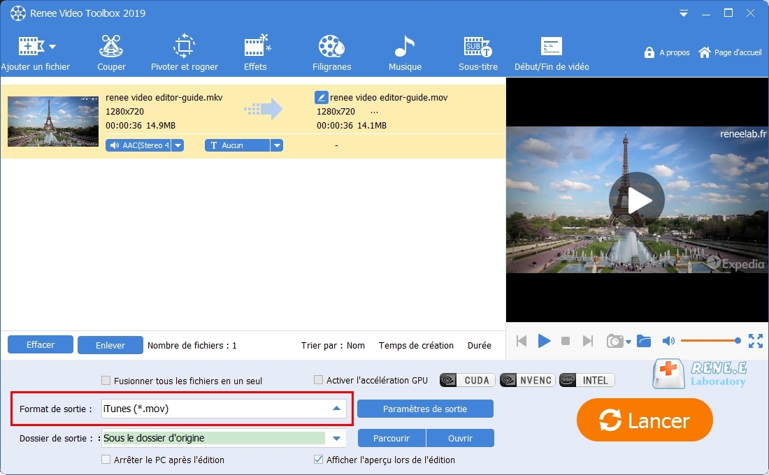convertir une vidéo au format pris en charge par iTunes avec Renee Video Editor Pro
