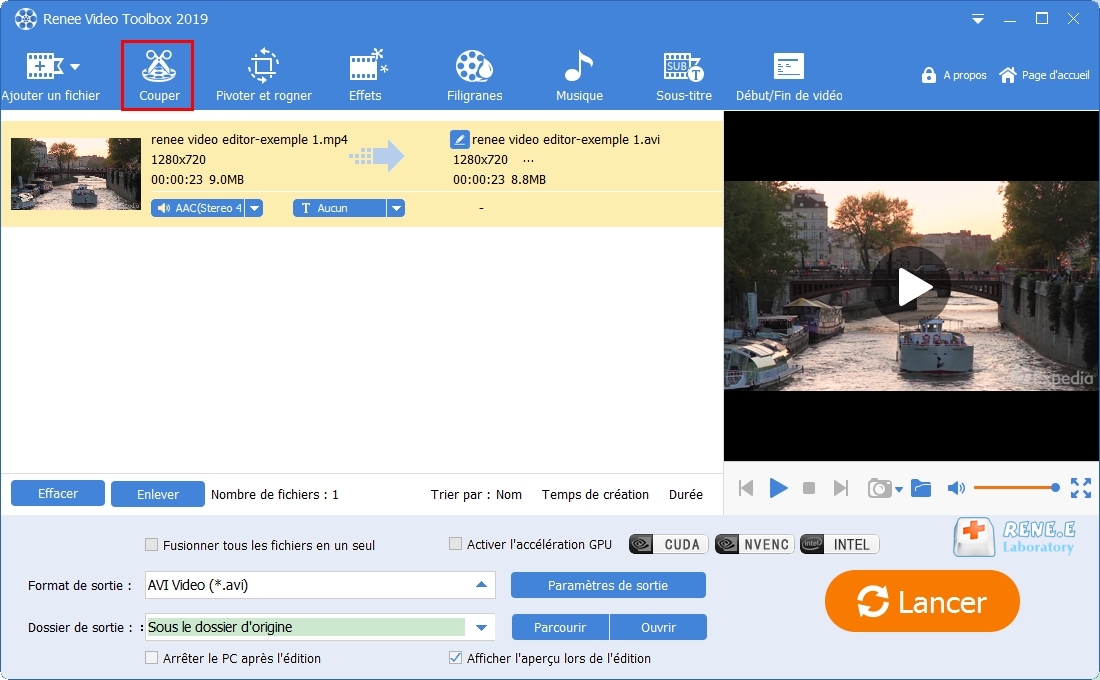 choisir la fonction Couper de Renee Video Editor Pro