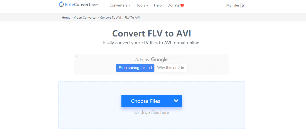convertir FLV en AVI sur le site FreeConvert
