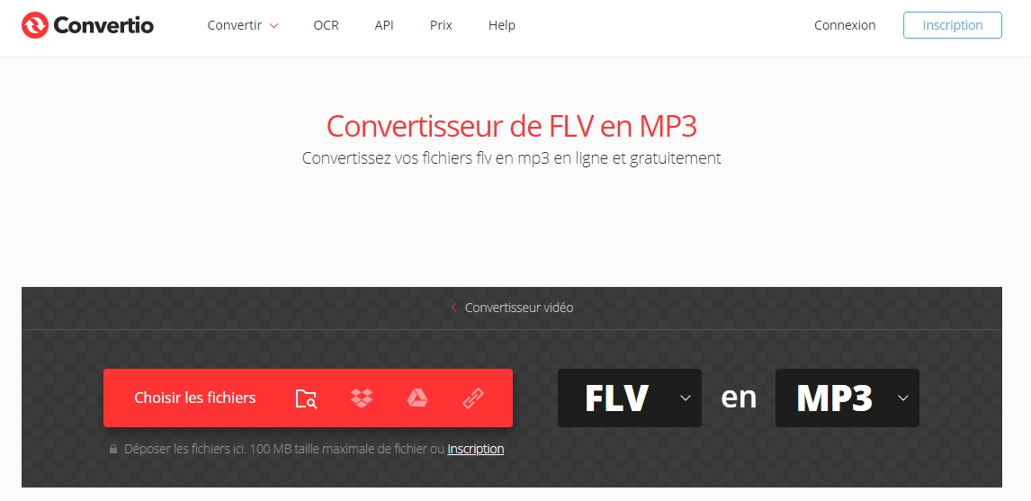 convertir FLV en MP3 sur le site Convertio
