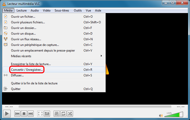 fonction de convertir de VLC media player