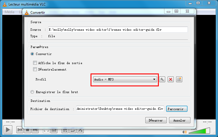 convertir FLV en MP3 avec VLC media player