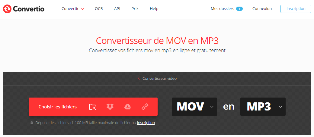 convertir MOV en MP3 via Convertio