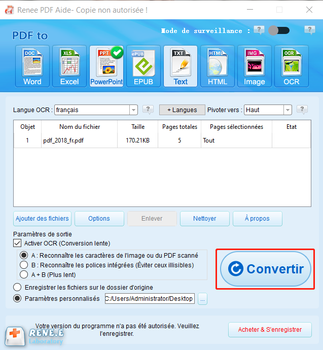 lancer la conversion de fichier PDF en PPTX