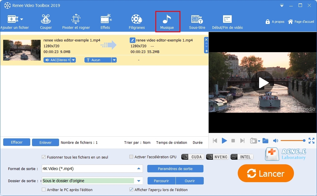 utiliser la fonction Musique de Renee Video Editor Pro