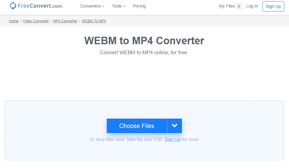 convertir WEBM en MP4 sur le site FreeConvert