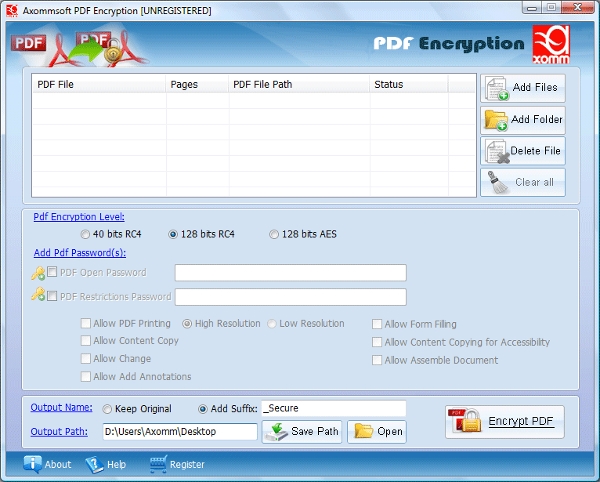 logiciel de cryptage pour le fichier PDF Axommsoft PDF Encryption