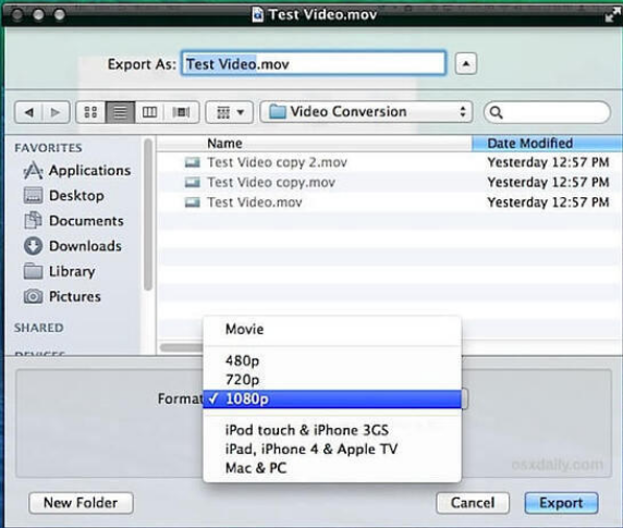 convertir les formats sur Mac avec QuickTime