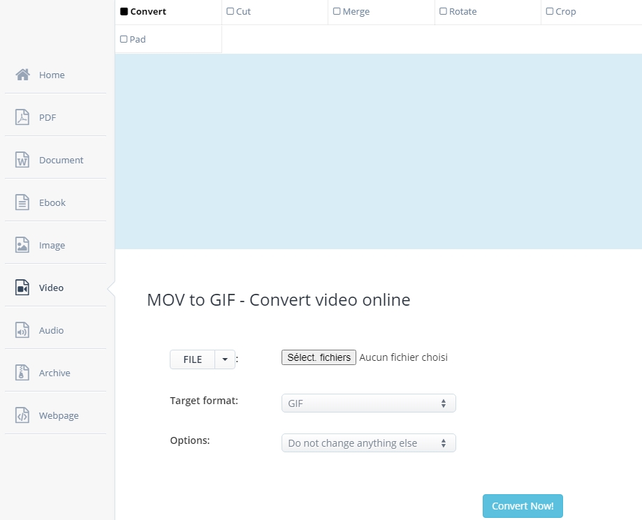 convertir un fichier MOV en GIF sur le site ACONVERT