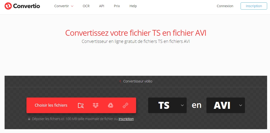 convertir TS en AVI avec Convertio