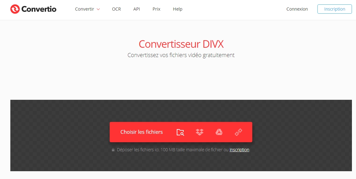 convertir MP4 en DivX sur le site Convertio