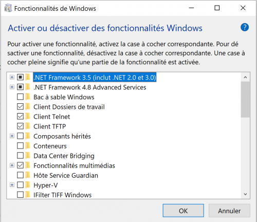 désactiver NET framework sur Windows